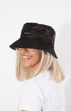 Load image into Gallery viewer, Reversible Black and Navy Satin Lined Bucket Hat