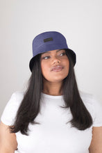 Load image into Gallery viewer, Reversible Black and Navy Satin Lined Bucket Hat
