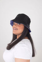 Load image into Gallery viewer, Reversible Black and Navy Satin Lined Bucket Hat