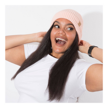 Load image into Gallery viewer, Child Blush Pink Satin Lined Beanie - 1-3 Years - Black Sunrise UK Satin Lined Hats,. Satin lined Beanie, Hoodies. For children, adults, babies. For those with curly natural hair, sensitive scalps and fragile curls.