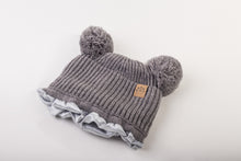 Load image into Gallery viewer, Adult Sized Soft Grey Pom Pom Satin Lined Beanie - Black Sunrise UK Satin Lined Hats,. Satin lined Beanie, Hoodies. For children, adults, babies. For those with curly natural hair, sensitive scalps and fragile curls.