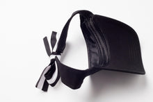 Load image into Gallery viewer, Midnight Black Tie-Now Visor - Black Sunrise UK Satin Lined Hats,. Satin lined Beanie, Hoodies. For children, adults, babies. For those with curly natural hair, sensitive scalps and fragile curls.
