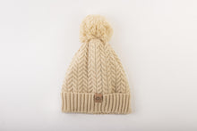 Load image into Gallery viewer, Cream Satin Lined Bobble Hat - Black Sunrise UK Satin Lined Hats,. Satin lined Beanie, Hoodies. For children, adults, babies. For those with curly natural hair, sensitive scalps and fragile curls.