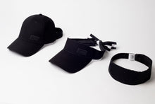 Load image into Gallery viewer, Midnight Black Tie-Now Visor - Black Sunrise UK Satin Lined Hats,. Satin lined Beanie, Hoodies. For children, adults, babies. For those with curly natural hair, sensitive scalps and fragile curls.