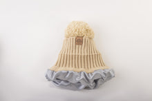 Load image into Gallery viewer, Cream Satin Lined Bobble Hat - Black Sunrise UK Satin Lined Hats,. Satin lined Beanie, Hoodies. For children, adults, babies. For those with curly natural hair, sensitive scalps and fragile curls.