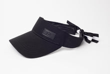 Load image into Gallery viewer, Midnight Black Tie-Now Visor - Black Sunrise UK Satin Lined Hats,. Satin lined Beanie, Hoodies. For children, adults, babies. For those with curly natural hair, sensitive scalps and fragile curls.