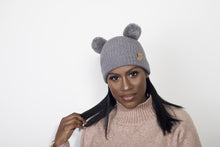 Load image into Gallery viewer, Adult Sized Soft Grey Pom Pom Satin Lined Beanie - Black Sunrise UK Satin Lined Hats,. Satin lined Beanie, Hoodies. For children, adults, babies. For those with curly natural hair, sensitive scalps and fragile curls.