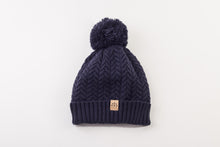 Load image into Gallery viewer, Navy Satin Lined Bobble Hat - Black Sunrise UK Satin Lined Hats,. Satin lined Beanie, Hoodies. For children, adults, babies. For those with curly natural hair, sensitive scalps and fragile curls.