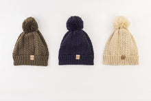 Load image into Gallery viewer, Cream Satin Lined Bobble Hat - Black Sunrise UK Satin Lined Hats,. Satin lined Beanie, Hoodies. For children, adults, babies. For those with curly natural hair, sensitive scalps and fragile curls.