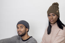 Load image into Gallery viewer, Grey Satin Lined Beanie - Black Sunrise UK Satin Lined Hats,. Satin lined Beanie, Hoodies. For children, adults, babies. For those with curly natural hair, sensitive scalps and fragile curls.
