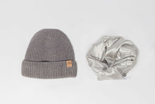 Load image into Gallery viewer, Grey Satin Lined Beanie - Black Sunrise UK Satin Lined Hats,. Satin lined Beanie, Hoodies. For children, adults, babies. For those with curly natural hair, sensitive scalps and fragile curls.