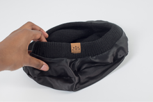 Load image into Gallery viewer, Black Beret Satin Lined - Black Sunrise UK Satin Lined Hats,. Satin lined Beanie, Hoodies. For children, adults, babies. For those with curly natural hair, sensitive scalps and fragile curls.
