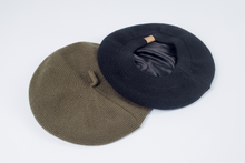 Load image into Gallery viewer, Khaki Beret Satin Lined - Black Sunrise UK Satin Lined Hats,. Satin lined Beanie, Hoodies. For children, adults, babies. For those with curly natural hair, sensitive scalps and fragile curls.