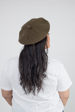 Load image into Gallery viewer, Khaki Beret Satin Lined - Black Sunrise UK Satin Lined Hats,. Satin lined Beanie, Hoodies. For children, adults, babies. For those with curly natural hair, sensitive scalps and fragile curls.