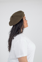 Load image into Gallery viewer, Khaki Beret Satin Lined - Black Sunrise UK Satin Lined Hats,. Satin lined Beanie, Hoodies. For children, adults, babies. For those with curly natural hair, sensitive scalps and fragile curls.