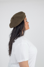 Load image into Gallery viewer, Khaki Beret Satin Lined - Black Sunrise UK Satin Lined Hats,. Satin lined Beanie, Hoodies. For children, adults, babies. For those with curly natural hair, sensitive scalps and fragile curls.
