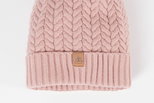 Load image into Gallery viewer, Dusted Rose Satin Lined Bobble Hat - Black Sunrise UK Satin Lined Hats,. Satin lined Beanie, Hoodies. For children, adults, babies. For those with curly natural hair, sensitive scalps and fragile curls.