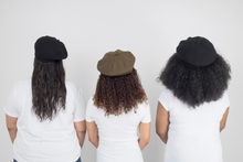 Load image into Gallery viewer, Black Beret Satin Lined - Black Sunrise UK Satin Lined Hats,. Satin lined Beanie, Hoodies. For children, adults, babies. For those with curly natural hair, sensitive scalps and fragile curls.