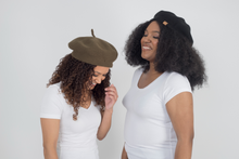 Load image into Gallery viewer, Black Beret Satin Lined - Black Sunrise UK Satin Lined Hats,. Satin lined Beanie, Hoodies. For children, adults, babies. For those with curly natural hair, sensitive scalps and fragile curls.
