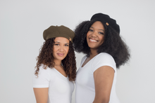 Load image into Gallery viewer, Black Beret Satin Lined - Black Sunrise UK Satin Lined Hats,. Satin lined Beanie, Hoodies. For children, adults, babies. For those with curly natural hair, sensitive scalps and fragile curls.