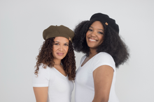 Load image into Gallery viewer, Black Beret Satin Lined - Black Sunrise UK Satin Lined Hats,. Satin lined Beanie, Hoodies. For children, adults, babies. For those with curly natural hair, sensitive scalps and fragile curls.
