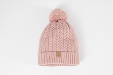 Load image into Gallery viewer, Dusted Rose Satin Lined Bobble Hat - Black Sunrise UK Satin Lined Hats,. Satin lined Beanie, Hoodies. For children, adults, babies. For those with curly natural hair, sensitive scalps and fragile curls.