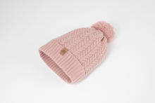 Load image into Gallery viewer, Dusted Rose Satin Lined Bobble Hat - Black Sunrise UK Satin Lined Hats,. Satin lined Beanie, Hoodies. For children, adults, babies. For those with curly natural hair, sensitive scalps and fragile curls.