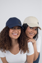 Load image into Gallery viewer, Navy Satin Lined Full Baseball Cap - Black Sunrise UK Satin Lined Hats,. Satin lined Beanie, Hoodies. For children, adults, babies. For those with curly natural hair, sensitive scalps and fragile curls.