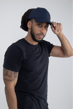 Load image into Gallery viewer, Navy Satin Lined Full Baseball Cap - Black Sunrise UK Satin Lined Hats,. Satin lined Beanie, Hoodies. For children, adults, babies. For those with curly natural hair, sensitive scalps and fragile curls.