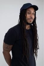 Load image into Gallery viewer, Navy Satin Lined Full Baseball Cap - Black Sunrise UK Satin Lined Hats,. Satin lined Beanie, Hoodies. For children, adults, babies. For those with curly natural hair, sensitive scalps and fragile curls.