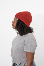 Load image into Gallery viewer, Absolute Burnt Orange Satin Lined Beanie - Black Sunrise UK Satin Lined Hats,. Satin lined Beanie, Hoodies. For children, adults, babies. For those with curly natural hair, sensitive scalps and fragile curls.