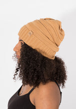 Load image into Gallery viewer, Sand Satin Lined Slouch Beanie - Black Sunrise UK Satin Lined Hats,. Satin lined Beanie, Hoodies. For children, adults, babies. For those with curly natural hair, sensitive scalps and fragile curls.