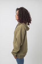 Load image into Gallery viewer, Satin Lined Hoodie in Olive Green - Black Sunrise UK Satin Lined Hats,. Satin lined Beanie, Hoodies. For children, adults, babies. For those with curly natural hair, sensitive scalps and fragile curls.