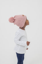Load image into Gallery viewer, Dusted Rose Satin Lined Bobble Hat - Black Sunrise UK Satin Lined Hats,. Satin lined Beanie, Hoodies. For children, adults, babies. For those with curly natural hair, sensitive scalps and fragile curls.