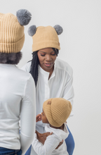 Load image into Gallery viewer, Tan and Grey Pom Pom - Child 1-3 Years Satin Lined Beanie - Black Sunrise UK Satin Lined Hats,. Satin lined Beanie, Hoodies. For children, adults, babies. For those with curly natural hair, sensitive scalps and fragile curls.