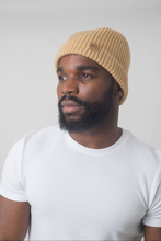 Load image into Gallery viewer, Tan Satin Lined Beanie - Black Sunrise UK Satin Lined Hats,. Satin lined Beanie, Hoodies. For children, adults, babies. For those with curly natural hair, sensitive scalps and fragile curls.