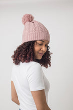 Load image into Gallery viewer, Dusted Rose Satin Lined Bobble Hat - Black Sunrise UK Satin Lined Hats,. Satin lined Beanie, Hoodies. For children, adults, babies. For those with curly natural hair, sensitive scalps and fragile curls.