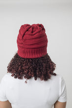Load image into Gallery viewer, Red Satin Lined Slouch Beanie - Black Sunrise UK Satin Lined Hats,. Satin lined Beanie, Hoodies. For children, adults, babies. For those with curly natural hair, sensitive scalps and fragile curls.
