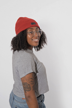 Load image into Gallery viewer, Absolute Burnt Orange Satin Lined Beanie - Black Sunrise UK Satin Lined Hats,. Satin lined Beanie, Hoodies. For children, adults, babies. For those with curly natural hair, sensitive scalps and fragile curls.