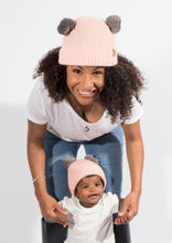 Load image into Gallery viewer, Tan and Grey Pom Pom - Child 1-3 Years Satin Lined Beanie - Black Sunrise UK Satin Lined Hats,. Satin lined Beanie, Hoodies. For children, adults, babies. For those with curly natural hair, sensitive scalps and fragile curls.