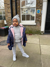 Load image into Gallery viewer, Mummy and Me Grey Bobble Hats - Black Sunrise UK Satin Lined Hats,. Satin lined Beanie, Hoodies. For children, adults, babies. For those with curly natural hair, sensitive scalps and fragile curls.