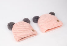 Load image into Gallery viewer, Adult Sized Pink Pom Pom Satin Lined Beanie - Black Sunrise UK Satin Lined Hats,. Satin lined Beanie, Hoodies. For children, adults, babies. For those with curly natural hair, sensitive scalps and fragile curls.