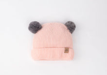 Load image into Gallery viewer, Adult Sized Pink Pom Pom Satin Lined Beanie - Black Sunrise UK Satin Lined Hats,. Satin lined Beanie, Hoodies. For children, adults, babies. For those with curly natural hair, sensitive scalps and fragile curls.