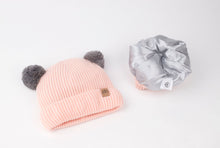 Load image into Gallery viewer, Adult Sized Pink Pom Pom Satin Lined Beanie - Black Sunrise UK Satin Lined Hats,. Satin lined Beanie, Hoodies. For children, adults, babies. For those with curly natural hair, sensitive scalps and fragile curls.