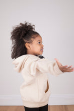Load image into Gallery viewer, Children's Satin Lined Hoodie in Cream - Black Sunrise UK Satin Lined Hats,. Satin lined Beanie, Hoodies. For children, adults, babies. For those with curly natural hair, sensitive scalps and fragile curls.