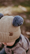 Load image into Gallery viewer, Tan and Grey Pom Pom - Child 1-3 Years Satin Lined Beanie - Black Sunrise UK Satin Lined Hats,. Satin lined Beanie, Hoodies. For children, adults, babies. For those with curly natural hair, sensitive scalps and fragile curls.