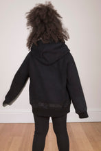 Load image into Gallery viewer, Children's Satin Lined Hoodie in Black - Black Sunrise UK Satin Lined Hats,. Satin lined Beanie, Hoodies. For children, adults, babies. For those with curly natural hair, sensitive scalps and fragile curls.