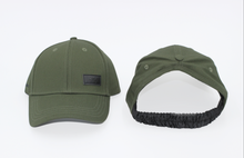Load image into Gallery viewer, Khaki Green Satin Lined Half-Full Baseball Cap - Black Sunrise UK Satin Lined Hats,. Satin lined Beanie, Hoodies. For children, adults, babies. For those with curly natural hair, sensitive scalps and fragile curls.