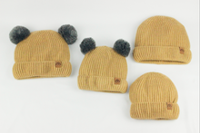 Load image into Gallery viewer, Adult Sized Tan and Grey Pom Pom Satin Lined Beanie - Black Sunrise UK Satin Lined Hats,. Satin lined Beanie, Hoodies. For children, adults, babies. For those with curly natural hair, sensitive scalps and fragile curls.