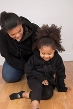 Load image into Gallery viewer, Satin Lined Hoodie in Black - Black Sunrise UK Satin Lined Hats,. Satin lined Beanie, Hoodies. For children, adults, babies. For those with curly natural hair, sensitive scalps and fragile curls.